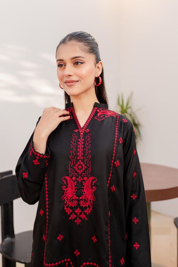 BLACK Women Trendy Embroidered 2PC set shalwar kameez