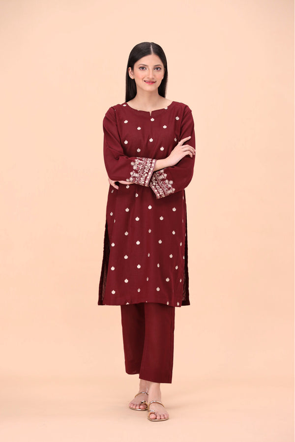 Maroon Women Trendy Embroidered 2PC set shalwar kameez