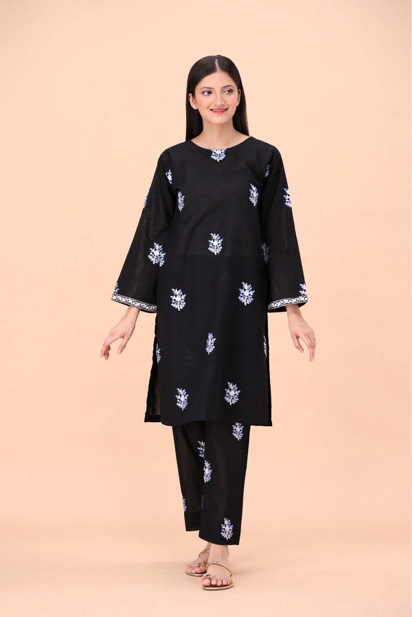 BLACK Women Trendy Embroidered 2PC set shalwar kameez