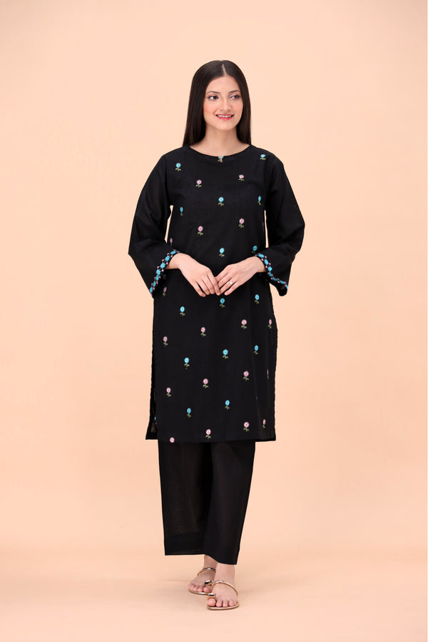 BLACK Women Trendy Embroidered 2PC set shalwar kameez