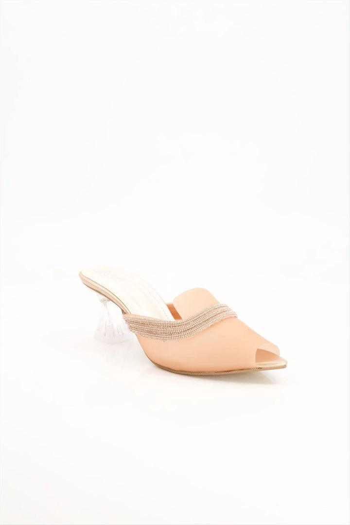 Chic Peach Kitten Heels with Rhinestone Peep Toe  -  heels.pk - kitten heel, MIL-1846-PEACH, peach heel, peep toe heel - https://heels.pk/collections/new-arrivals/products/chic-peach-kitten-heels-with-rhinestone-peep-toe