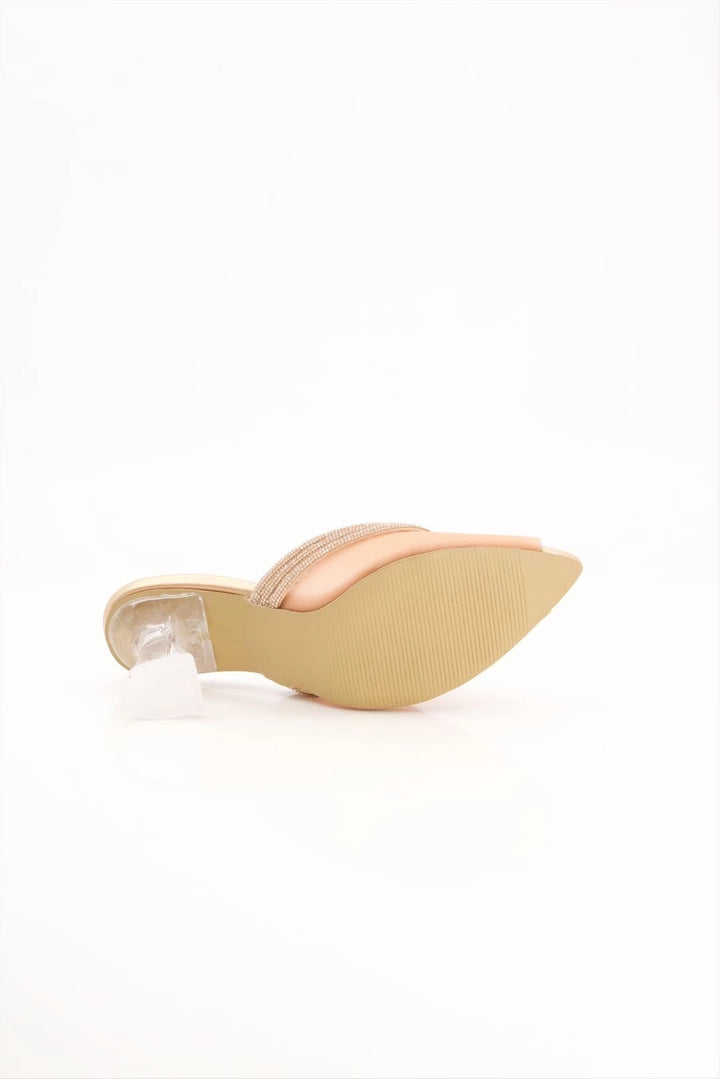Chic Peach Kitten Heels with Rhinestone Peep Toe  -  heels.pk - kitten heel, MIL-1846-PEACH, peach heel, peep toe heel - https://heels.pk/collections/new-arrivals/products/chic-peach-kitten-heels-with-rhinestone-peep-toe