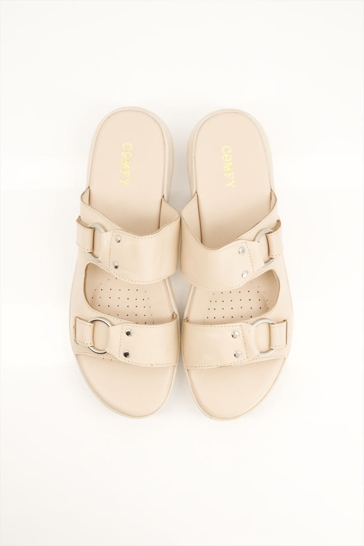 Medicated Cream Buckle Slides Shoes for Women