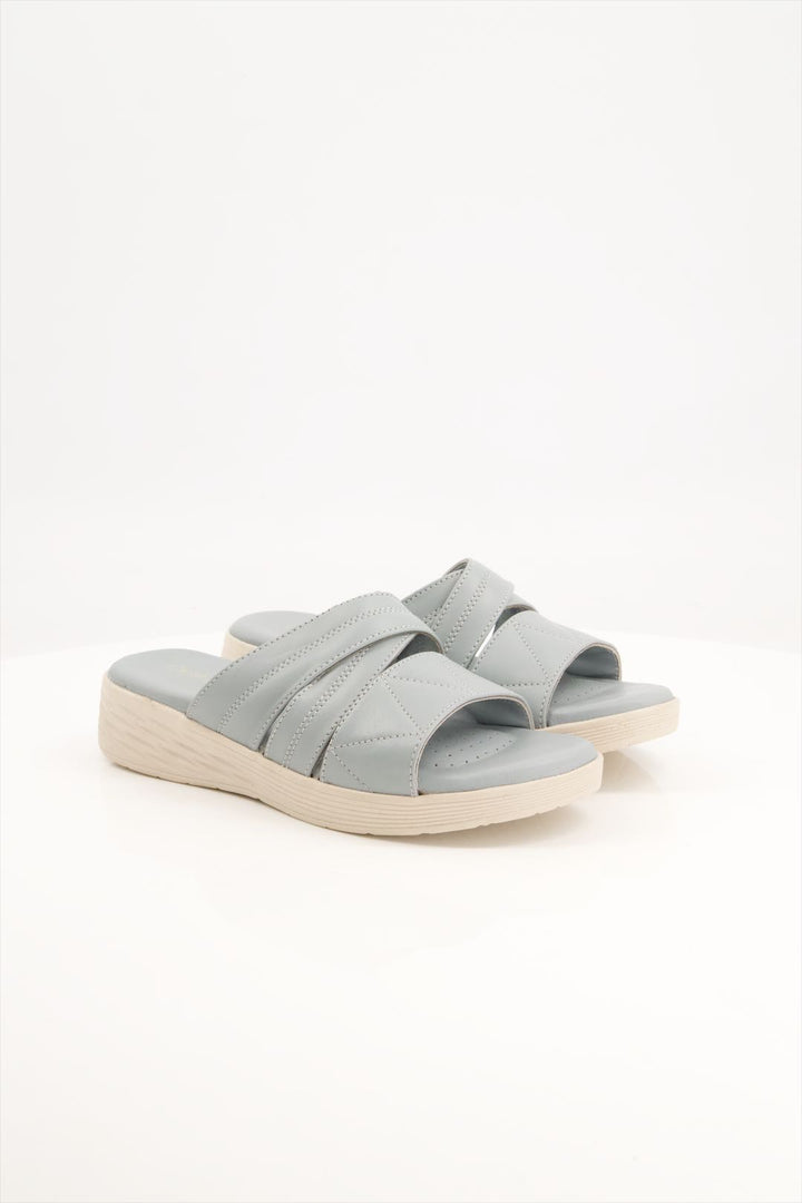 Comfy Sky Grey Quilted Slides Shoes for Girls