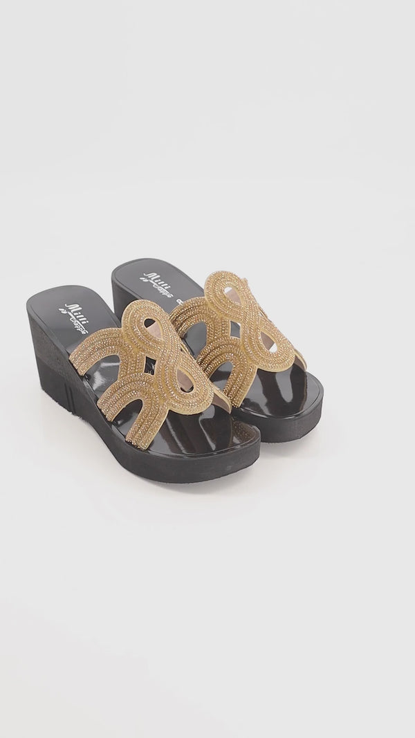 Dazzling Golden Wedge Heel Sandals - Effortless Glamour