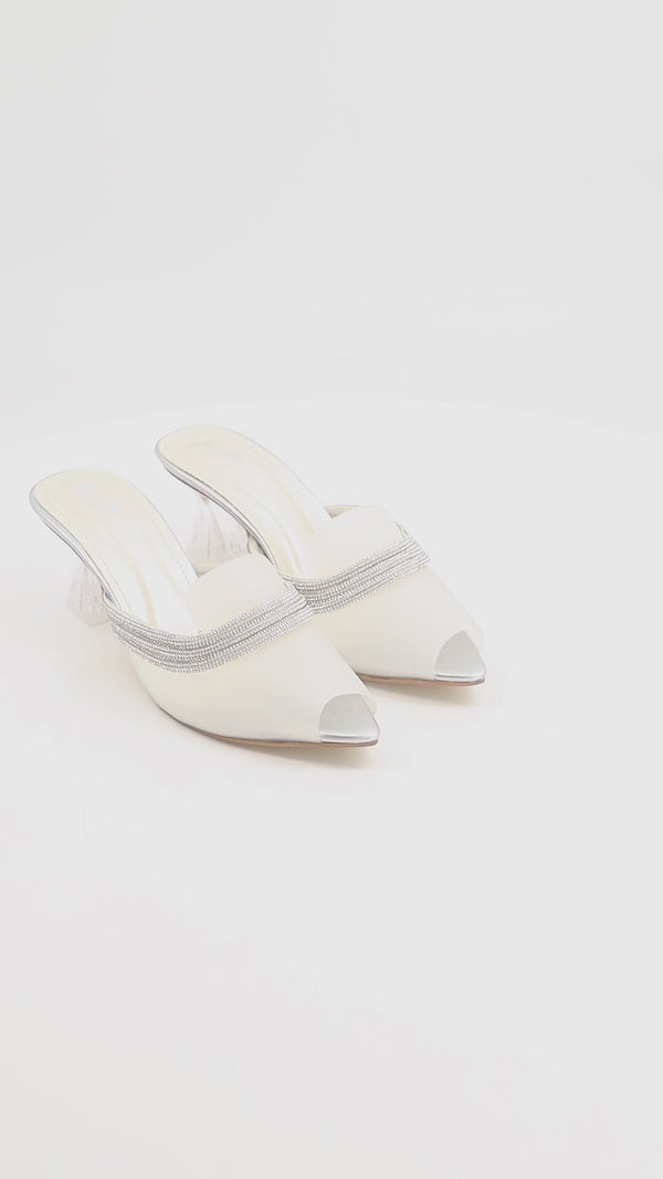 Elegant Silver Kitten Heels with Peep Toe Design